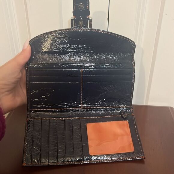 L Erickson Signed Navy Dark Blue Patent Leather Trifold Wallet - Picture 4 of 8